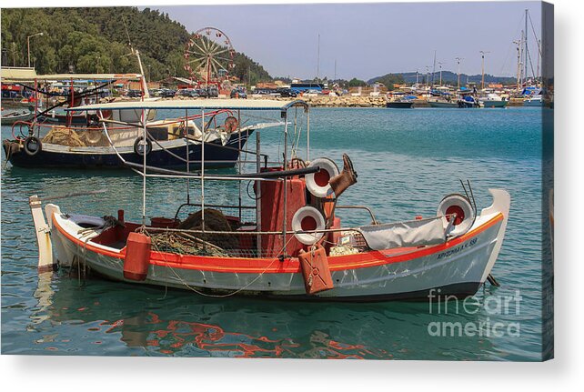 Boat Acrylic Print featuring the photograph Greek Boat and Boots by Amy Sorvillo