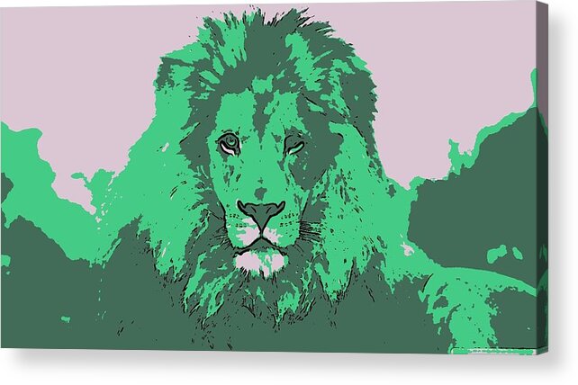 Lion Acrylic Print featuring the digital art Green King by Antonio Moore