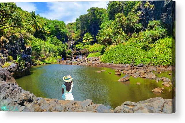 Waterfall Acrylic Print featuring the photograph Hawaiian Sacred Pools by Michael Rucker