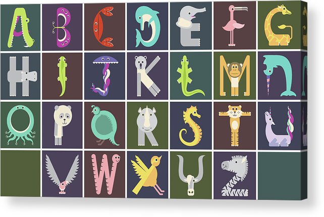Animal Alphabet Acrylic Print featuring the digital art Horizontal Animal Alphabet Complete Poster by Jen Montgomery