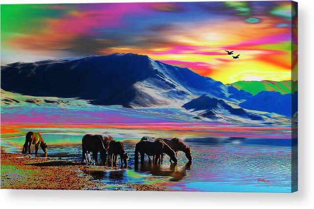 Water Acrylic Print featuring the digital art Horse Sunrise by Gregory Murray