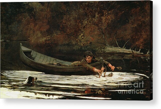 Hound And Hunter Acrylic Print featuring the painting Hound and Hunter by Winslow Homer