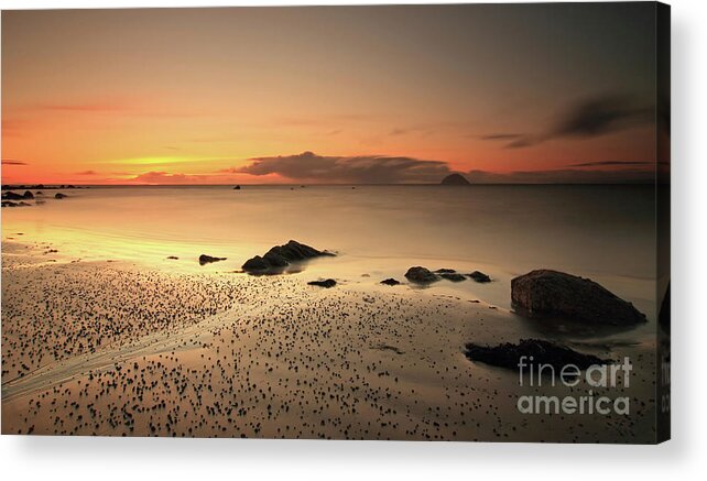 Ailsa Craig Acrylic Print featuring the photograph Lendalfoot Sunset Ref8962 by Maria Gaellman