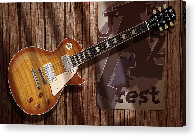 Gibson Les Paul Acrylic Print featuring the digital art Les Paul Jazzfest by WB Johnston