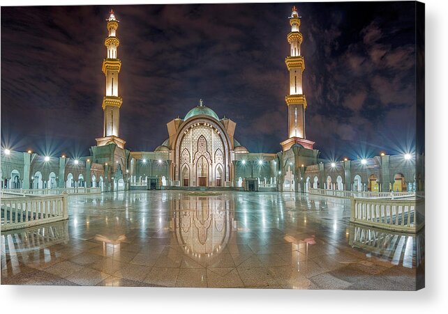 Travel Acrylic Print featuring the photograph Lighted Federal Territory Mosque by Pradeep Raja Prints