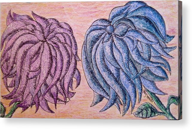 Flowers Acrylic Print featuring the drawing Lilac and Blue Flowers for you by Megan Walsh