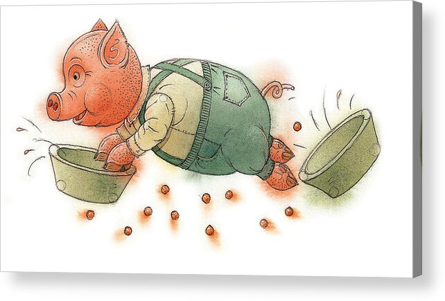 Pig Food Kitchen Dinner Children Acrylic Print featuring the painting Little Pig by Kestutis Kasparavicius