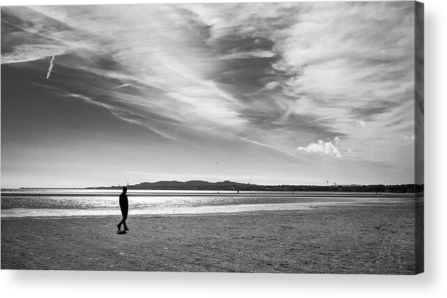 Black And White Acrylic Print featuring the photograph Lonely walk - Dublin, Ireland - Black and white street photography by Giuseppe Milo