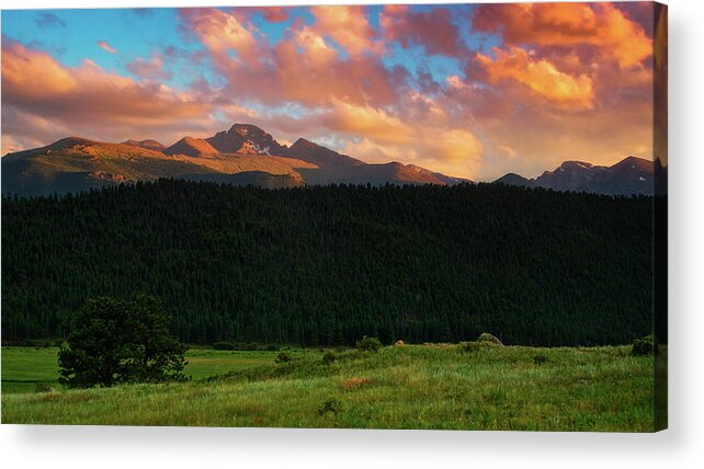 Colorado Acrylic Print featuring the photograph Longs Peak At Sunset by John De Bord