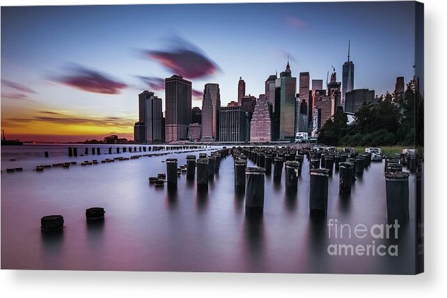 New York City Acrylic Print featuring the photograph Lower Manhattan Purple Sunset by Alissa Beth Photography