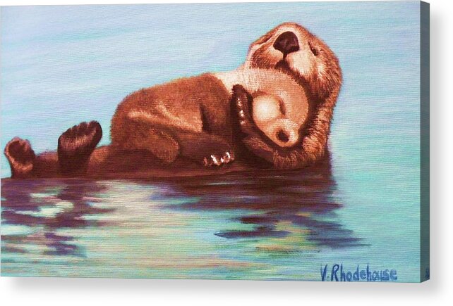 Otter Acrylic Print featuring the painting Mama and Baby Otter by Victoria Rhodehouse