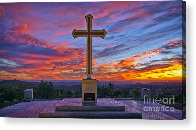 Mater Dei Acrylic Print featuring the photograph Christian Cross and Amazing Sunset by Sam Antonio
