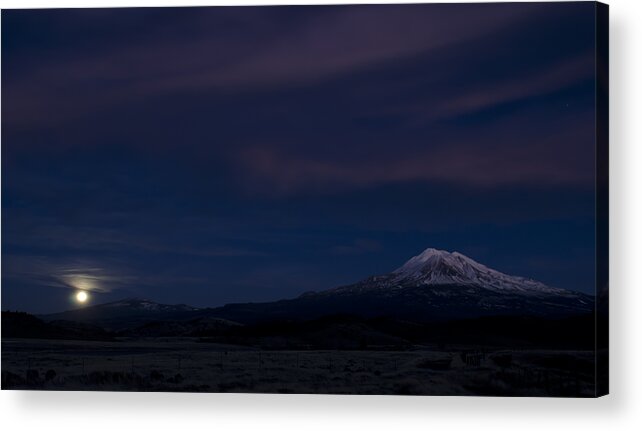Loree Johnson Acrylic Print featuring the photograph Mount Shasta moonrise by Loree Johnson