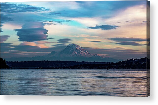 Lake Washington Acrylic Print featuring the photograph Mt Rainier Sunset by Pamela S Eaton-Ford