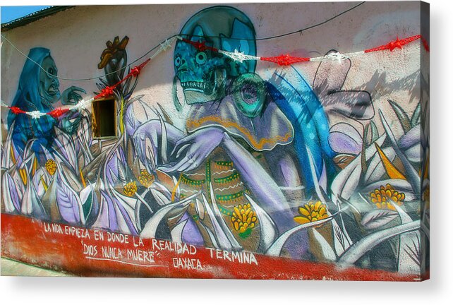 Oaxaca Acrylic Print featuring the photograph Mural @ Oaxaca Mexico by Jim McCullaugh