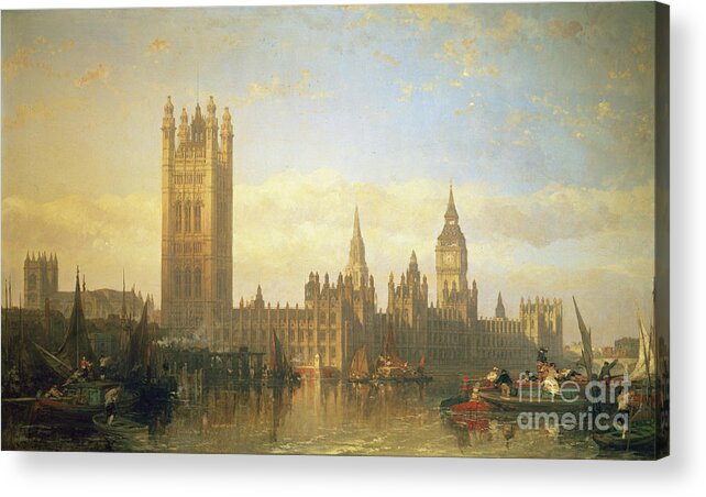 Big Ben Acrylic Print featuring the painting New Palace of Westminster from the River Thames by David Roberts