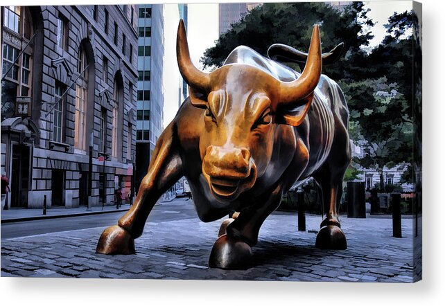 New York Acrylic Print featuring the painting New York City Wall Street Charging Bull by Christopher Arndt