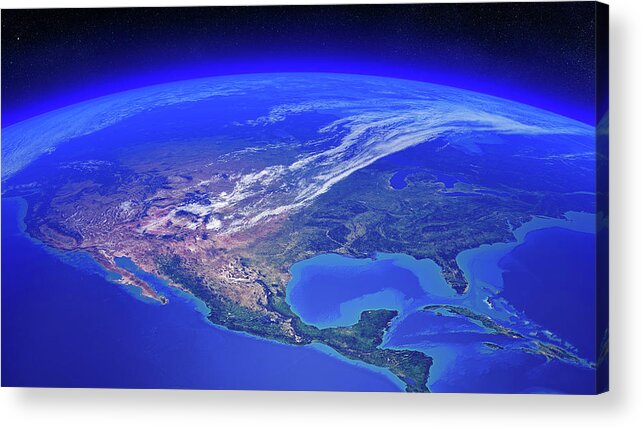 Earth Acrylic Print featuring the photograph North America seen from space by Johan Swanepoel
