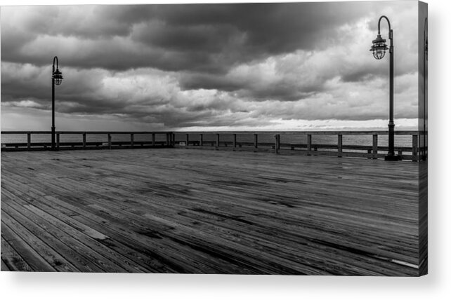North Beach Acrylic Print featuring the photograph North Beach Pier with Clouds by Joseph Smith