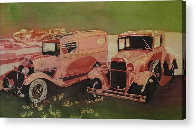 Antique Cars Acrylic Print featuring the painting Oh So Tired by Terry Honstead