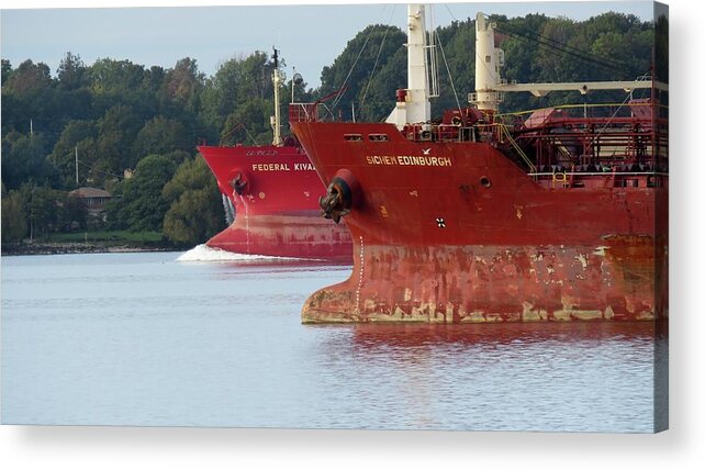 Freighters Acrylic Print featuring the photograph On the River by Dennis McCarthy