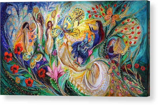 Modern Jewish Art Acrylic Print featuring the painting Praise him with the timbrel and dance by Elena Kotliarker