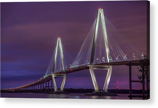 Charleston Acrylic Print featuring the photograph Ravenel Bridge at Sunset by James Woody