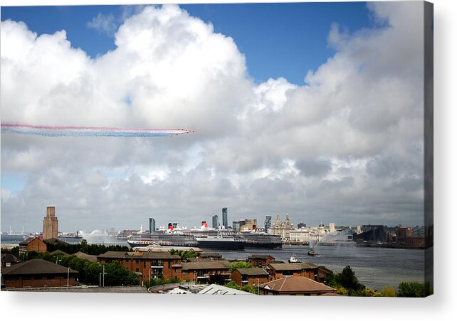 Cunard Acrylic Print featuring the photograph Red Arrows and the Three Queens by Spikey Mouse Photography