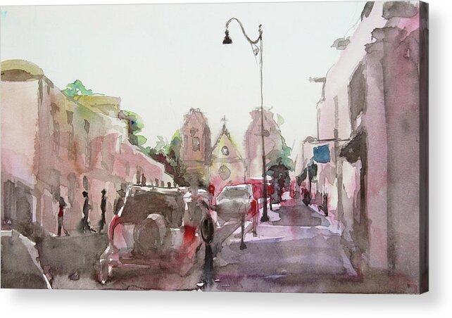 Watercolor Acrylic Print featuring the painting Sanfransisco Street by Becky Kim