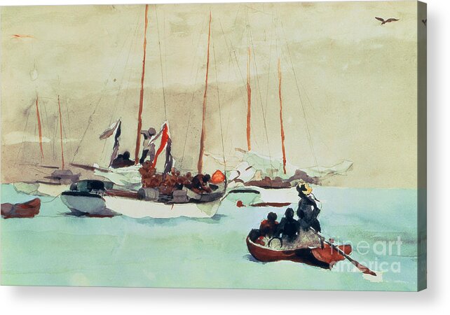 Boat Acrylic Print featuring the painting Schooners at Anchor in Key West by Winslow Homer