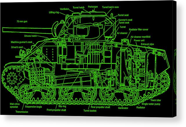Sherman Acrylic Print featuring the digital art Sherman M4A4 Tank by Bob Geary