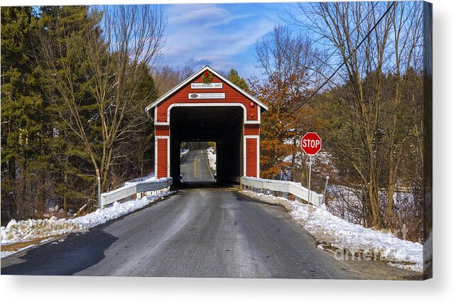 covered Bridge Acrylic Print featuring the photograph Slate Covered Bridge. by New England Photography