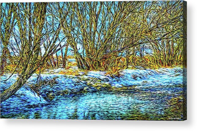 Joelbrucewallach Acrylic Print featuring the digital art Snowy Stream Journey by Joel Bruce Wallach