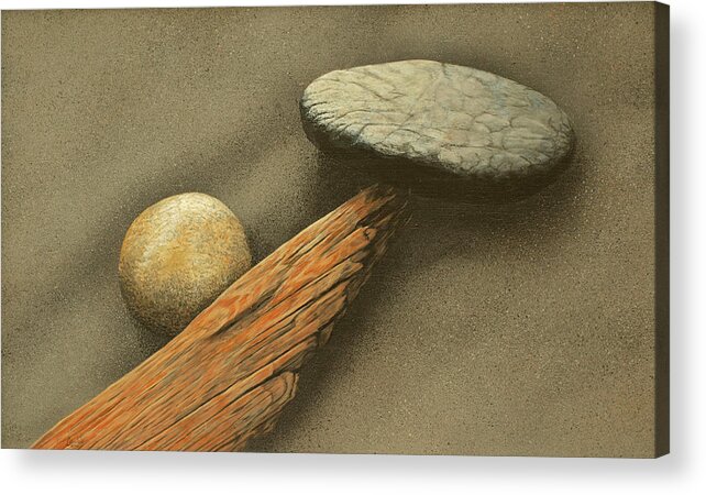 Song Raymond Carver Pacific Northwest Olympic Peninsula Port Townsend Washington Beach Rocks Stone Sand Wood Tide Acrylic Print featuring the painting Song for Raymond Carver by Laurie Stewart