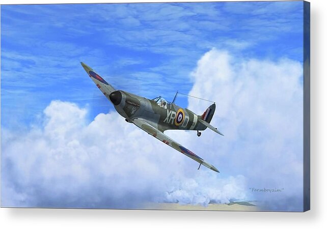 Aviation Acrylic Print featuring the digital art Spitfire Airborne by Harold Zimmer
