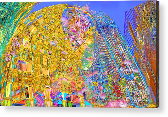 Gold Acrylic Print featuring the digital art Spring Comes to the City by Dorothy Pugh