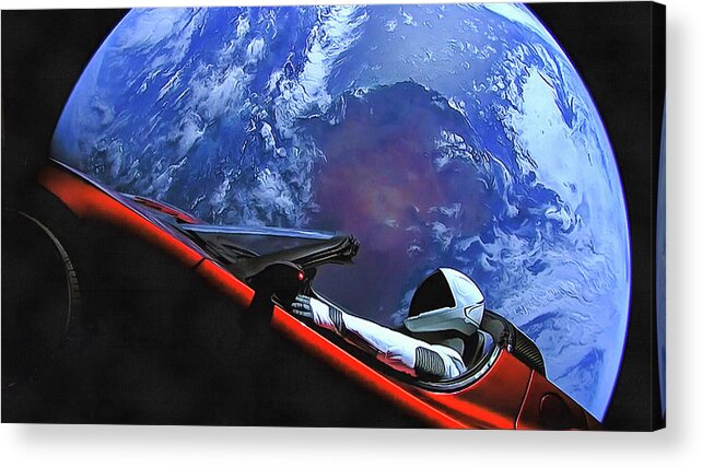 Starman Acrylic Print featuring the photograph Starman in Tesla with planet earth by SpaceX