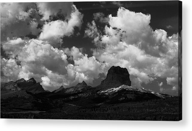 Black And White Acrylic Print featuring the photograph Summer at Chief Mountain in Black and White by Tracey Vivar