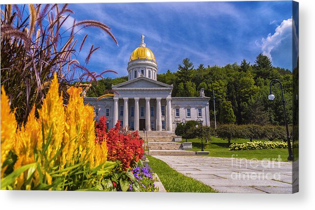 Vermont; New England; Montpelier Vermont; Vermont Statehouse; Summer; Green Mountains; Scenic Vermont Photography; Scenic Vermont Acrylic Print featuring the photograph Summer flowers by Scenic Vermont Photography