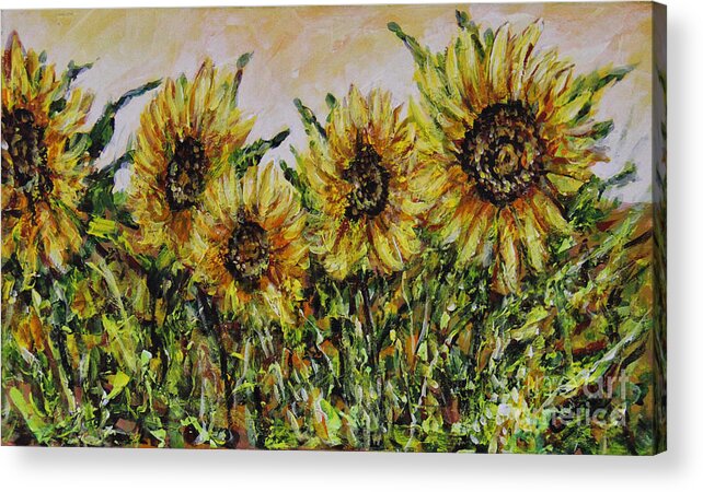 Sunflowers Acrylic Print featuring the painting Sunflowers by Dariusz Orszulik