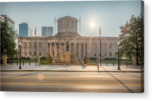 Sunrise Acrylic Print featuring the photograph Sunrise over the Statehouse by Keith Allen