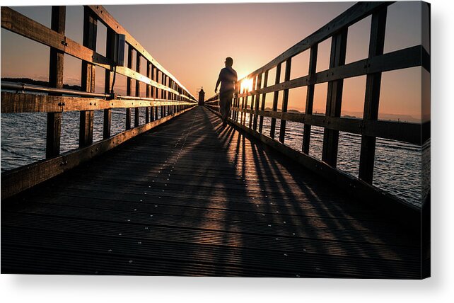 Color Acrylic Print featuring the photograph Sunrise walking - Lignano, Italy - Color street photography by Giuseppe Milo