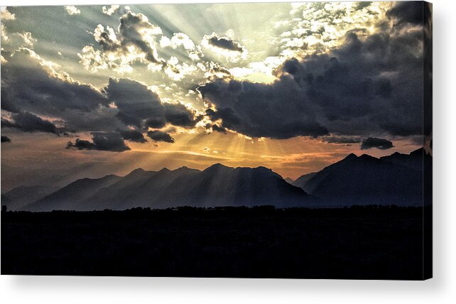 Sunset Acrylic Print featuring the painting Sunset at the Tetons by Bonnie Bruno