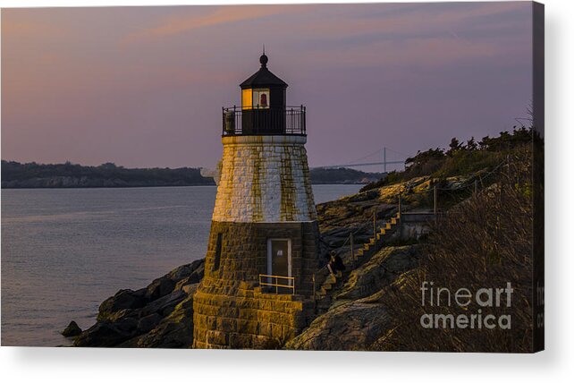 #lighthouse Acrylic Print featuring the photograph Sunset from Castle Hill Lighthouse. by New England Photography