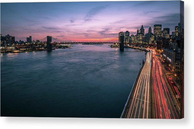 Architecture Acrylic Print featuring the photograph Sunset in Manhattan - New York - Cityscape photography by Giuseppe Milo