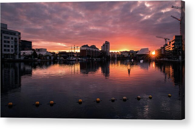 Architecture Acrylic Print featuring the photograph Sunset on Grand Canal Dock - Dublin, Ireland - Cityscape photography by Giuseppe Milo
