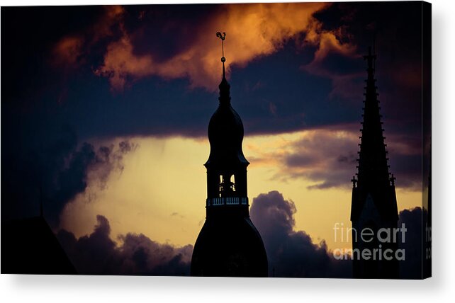 Cities Acrylic Print featuring the photograph Sunset view in old town Riga by Raimond Klavins