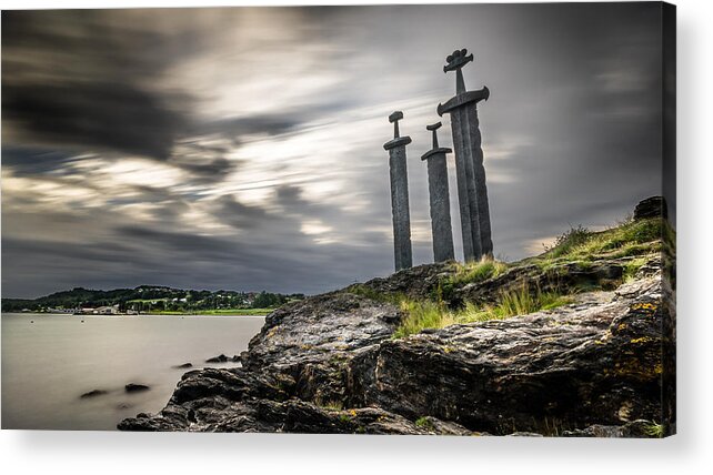 By The Sea Acrylic Print featuring the photograph Sverd i fjell - Stavanger, Norway - Landscape, travel photography by Giuseppe Milo