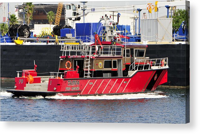 Tampa Fire Rescue Boat Acrylic Print featuring the photograph Tampa Fire Rescue boat by David Lee Thompson