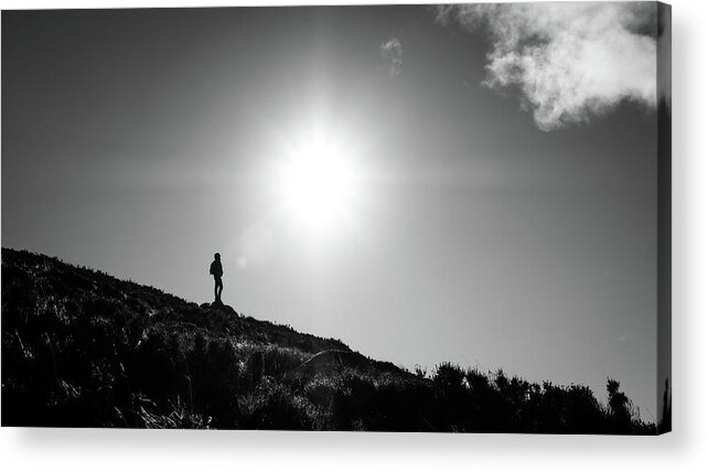 Backlight Acrylic Print featuring the photograph The backpacker - Wicklow, Ireland - Black and white street photography by Giuseppe Milo